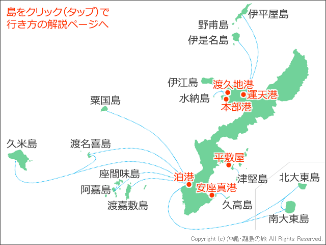 本島周辺の離島と港の位置関係